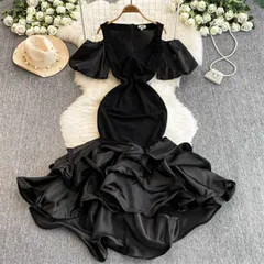 高級感たっぷり 宴会ドレス イレギュラー オフショルダー ハイウエスト 魚尾ワンピース (T)