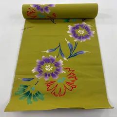 反物 優品 浴衣 草花 鶯色 綿 【中古】