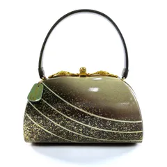 【美品】 和装バッグ 優品 フォーマル 斜縞 金彩 灰茶 エナメル 和装小物  【中古】