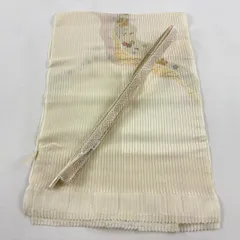 【美品】 和装セット 優品 帯締め帯揚げ2点セット 絽 道長取り 梅 金彩 ベージュ 正絹 和装小物  【中古】