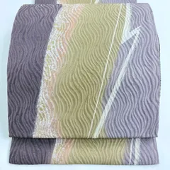 【美品】 袋帯 秀品 幾何学模様 よろけ縞 箔 金彩 紫 全通 正絹 【中古】