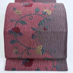 【美品】 袋帯 秀品 花唐草 箔 濃ピンク 六通 正絹 【中古】