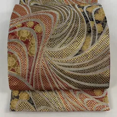 【美品】 袋帯 秀品 振袖向き 流水 桜 箔 金銀糸 赤 六通 正絹 【中古】