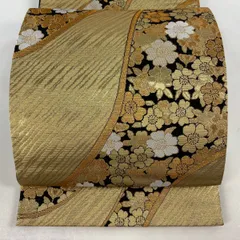 【美品】 袋帯 秀品 桜 幾何学 金糸 箔 金色 六通 正絹 【中古】