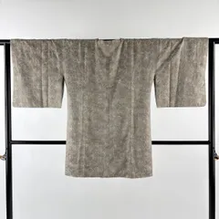 道行 身丈88cm 裄丈64.5cm M 和装コート 角衿 花 灰茶 正絹 秀品 【中古】