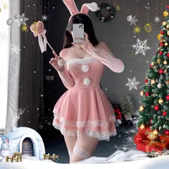 新品 [Qecyd] サンタ コスプレ レディース サンタクロース 兎耳 ウサギ カチューシャ クリスマス サンタコス 大人 コスチューム 可愛い クリスマスコスチューム パーティー 仮装 忘年会 文化祭 豪華６点セット