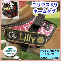 ユリウスK9 キロナイアー Julius-K9対応ネームタグ　安心のイメージ確認サービス付！　NO2 丸角長方形　LサイズユリウスK9 ネームタグ　刺繍名前ワッペン カスタムオーダー