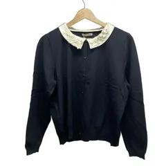 Rose Tiara(ローズティアラ) カーディガン サイズ46 XL レディース美品  黒×白 襟付き/フラワー(花)/パール