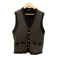 シップス SHIPS ニットベスト ジレ ミドル丈 Vネック 総柄 L 茶 ブラウン ベージュ /SY33