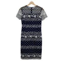 GRACE CONTINENTAL(グレースコンチネンタル) ワンピース サイズ34 S レディース ダークネイビー×白 花柄/刺繍/レース/半袖