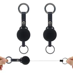 [SODOI] リールキーホルダー 2個セット カラビナ付き 本革 伸縮性リール式キーリール 多機能 超軽量 紛失防止 吊り下げ名札 キャンプ ハイキング 釣りアウトドア用 ツール付属 (ブラック) 0