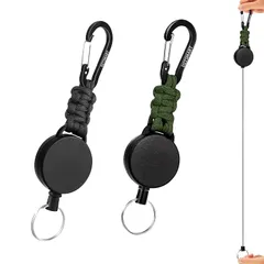 [DZTSMART] カラビナ リール 【2個セット】 巻き取り式キーホルダー 伸びる チェーン 耐荷重250g ステンレスワイヤー 60cm伸縮 多機能 超軽量 紛失防止 カラビナ 鍵・IDカードホルダー キャンプ ハイキング 釣りアウトドア用 (ブラッ 1