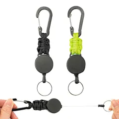 [badbowl] 2個セット リールキーホルダー カラビナ付き リールストラップ キーホルダー 多機能 超軽量 頑丈 伸びる 紛失防止 最長65cm (Black Green) 1