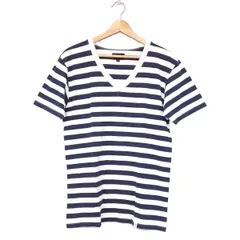 EMPORIOARMANI(エンポリオアルマーニ) 半袖カットソー サイズM メンズ美品  - ネイビー×白 Vネック/ボーダー