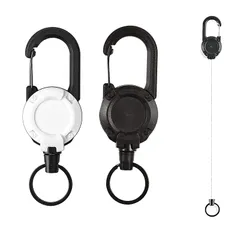 [DFsucces] リールキーホルダー 2個セット キーリール 伸びる 最長60cm 頑丈 強化ワイヤー 紛失防止 吊り下げ名札 キャンプ 釣りアウトドア用 ブラック+ホワイト 0