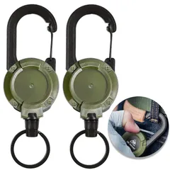 [XIAOBUDING] リールキーホルダー 2個セット カラビナ付 リールストラップ 金属ワイヤー 最長60cm 伸びる 紛失防止 釣り登山最適 多機能 水筒、鍵、ベルを吊るす など(グリーン) 0