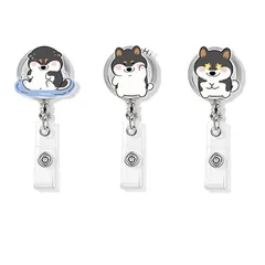 [NATUAKE] 柴犬 リールクリップ 名札 可愛い 3個セット アクリル製 ネームホルダー リールキーホルダー カードホルダー 伸縮 (柴犬-1) 0