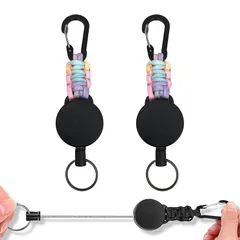 [DMEEK] 2個セット リールキーホルダー カラビナ付き 伸縮性リール式キーリール 多機能 頑丈 最長60cm 紛失防止 金属ワイヤー 吊り下げ名札 キャンプ ハイキング 釣りアウトドア用 (複数の色+複数の色) 1