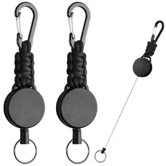 [GOKEI] リールキーホルダー 伸びる カラビナキーホルダー 自動巻き取り ワイヤー 伸縮自在 頑丈 強力紐 2個セット 鍵 キーチェーン コードリール リール式 キー ストラップ キーリング 紛失防止 落下防止 キャンプ ブラック×2個 1