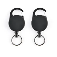 [サムコス] キーリール 強力リールキーホルダー ワイヤー リールキーホルダー カラビナ付 リールストラップ 伸縮55cmスチールワイヤー 紛失防止 ブラック 2個セット 0