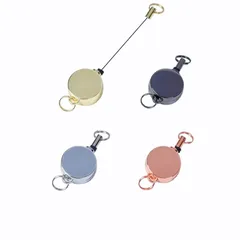 [TRkin] リールキーホルダ4個セット亜鉛合金リールキーホルダ伸縮自在チャックリールロープキーホルダ用 0