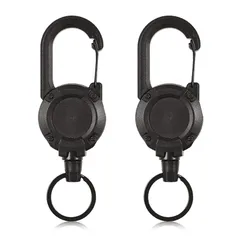 [PONNYC] リールキーホルダー 2個セット カラビナ付 リールストラップ 金属ワイヤー 強力 最長伸縮60cm 伸縮自在 紛失防止 キーホルダー ブラック 0