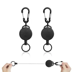 [DMEEK] 2個セット リールキーホルダー カラビナ付き リールストラップ 鍵 リール 伸縮性リール式キーリール 金属ワイヤー60cm 軽量 強力 耐荷重 頑丈 落下防止コード 紛失防止 吊り下げ名札 キャンプ ハイキング 釣りアウトドア用 (2, 黒 1