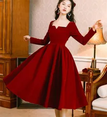 種類4：ワインレッドB/S 手触り良いデザインセンス レトロトレンド ワンピース (T)