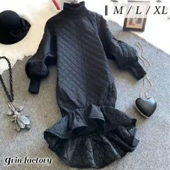 ワンピース レディース キルティング ハイネック ロングワンピース バルーン袖 モード系 裾フリル ワンピース ロングワンピ フレアワンピ アシンメトリー 中綿 長袖 軽量 秋冬 防寒 シルエット ハイネックフリル ワンピース 厚手 きれいめ[K](T)