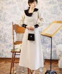 コーデに輝きを添える ガールズ 女の子ファッション レトロ カラーマッチング ワンピース 2点セット[K](T)