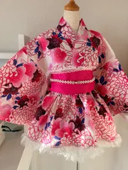 【新品】ピンクピンクフラワー浴衣ドレス