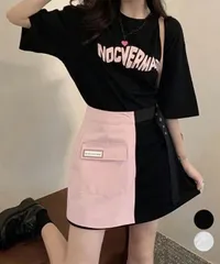 ロゴTシャツワンピース 巻きミニスカート (T)