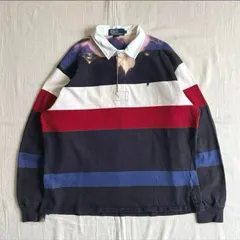 90s　vintage　Polo by Ralph Lauren　ポロバイラルフローレン　太ボーダー柄　ラガーシャツ　長袖Tシャツ　ワンポイントポニーロゴ刺繍　ブリーチ加工　Y2K　C-BOY　グランジ　stripes pattern rugger shirt