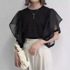 ETRE TOKYOフレアネッククレープブラウス -NAVY - メルカリ