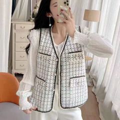 美品 フレイアイディー 定価4万 GIOLICA ツイードジレ 金ボタン 黒 M