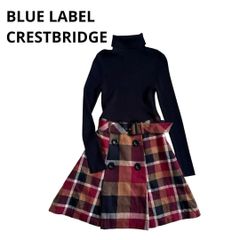 美品】ブルーレーベルクレストブリッジ ニットワンピース 38 紺 ベルト