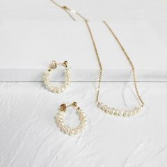 ネックレスピアスセット 極小淡水パール 真珠 ガーネット 14kgf バイ 