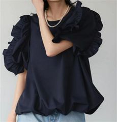 美品✨ JENNE Vネックフラワーメローケープ 紺 M 23SS シフォン上品 美品✨ JENNE Vネックフラワーメローケープ 紺 M 23SS シフォン上品