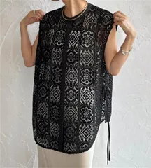 レースブラウス ラウンドネック 半袖 (T)