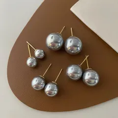 種類4：グレー/14mm パールデザインピアス (T)