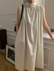 おしゃれ フォールド 袖のないワンピース 2色 ゆったり[K](T)