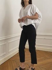 セルリ CELERI ボリュームスリーブ Vネック ブラウス ホワイト 半袖 