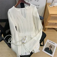 透け感 ニットトップス ゆったり カジュアル 薄手[K](T)