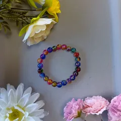 マルチカラー クラックビーズブレスレット（16cm）／ハンドメイド・カラフル＆個性派