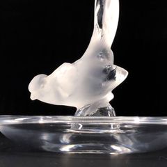 Lalique ラリック/バード鳥リング ピントレイ 小物入れ／乳白色クリ ア