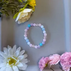 パステルカラー ラメ入りビーズブレスレット（16cm）／ハンドメイド・やさしい輝き＆華やか