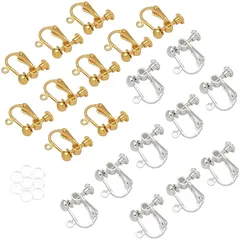 YFFSFDC イヤリングパーツ 20個入 丸玉タイプジュエリー イヤリング金具 ネジバネ式 ピアスパーツ DIY ハンドメイド 2色ゴールド+シルバーシリコンカバー付きアレルギー 対応可能 0