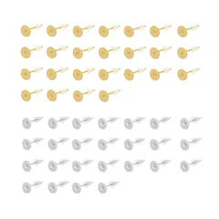 YFFSFDC サージカルステンレス 丸皿 ピアス ピアスパーツ 樹脂 キャッチ 2色 ゴールド シルバー 4mm 平皿 100個セット 1