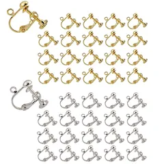 YFFSFDC イヤリングパーツ 20ペア 40個入 丸皿タイプ ジュエリー イヤリング金具 ネジバネ式 ピアスパーツ DIY ハンドメイド 基礎金具 (シルバー*20+ゴールド*20) 1