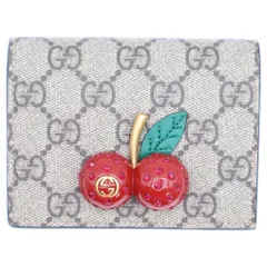 GUCCI (グッチ) GGスプリーム チェリー 二つ折り財布 コンパクトウォレット ベージュ×レッド レザー 476050 ゴールド金具